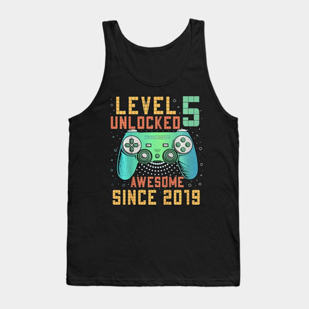 Kids Level 5 Unlocked 5th Birthday 5 Year Old Gamer Bday Tank Top by Cristian Torres